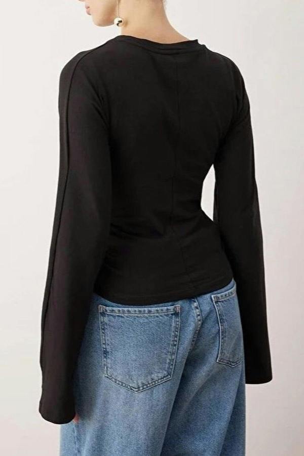WOVCOR Spanish Sleeve Knit Blouse with Gathering Detail
