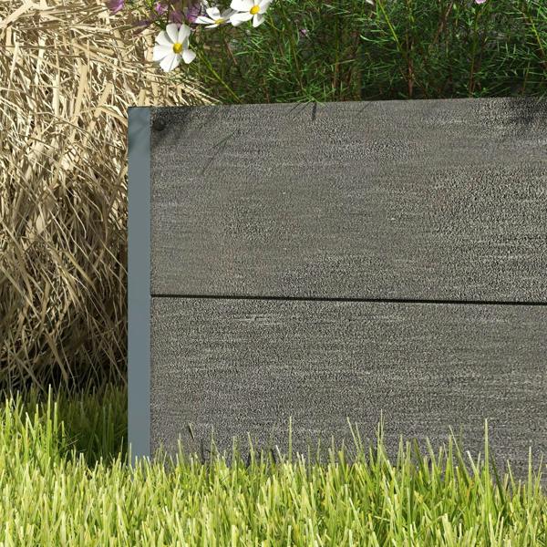 Dark grey planter box front panel with textured finish and straight top edge