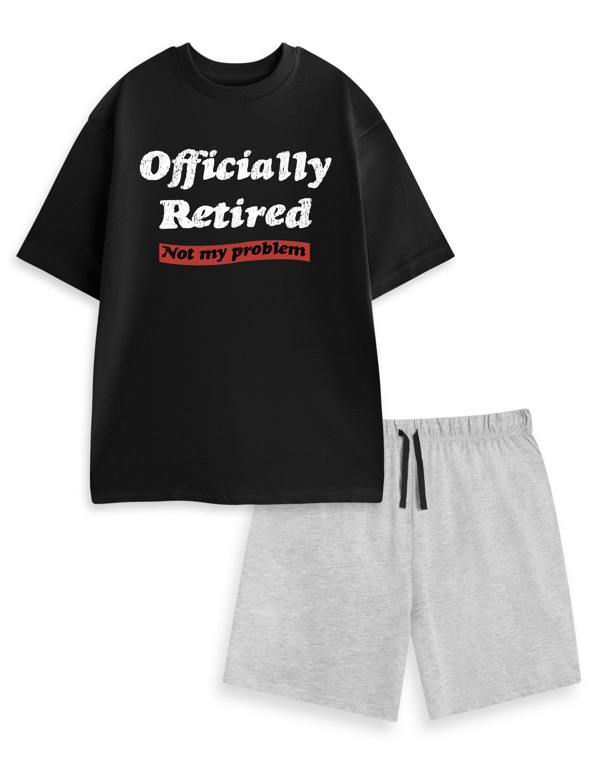 Show Me The Merch Mens Black Officially Retired Short Sleeve Short Leg Pyjama Set