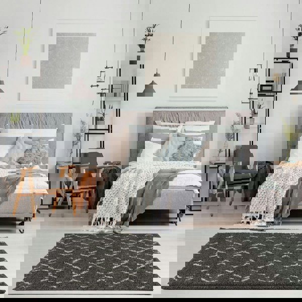 Shaggy Dark grey rug High Qualit Elegant Moroccan Pattern Suitable for Floor heating