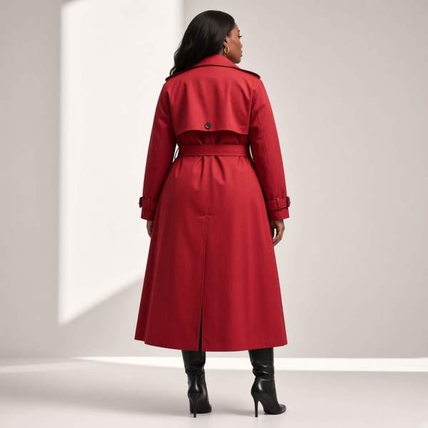 Sylvia Piechulla Plus Size Red Water Repellent Trench Coat | Oversized Relaxed Longline Fit