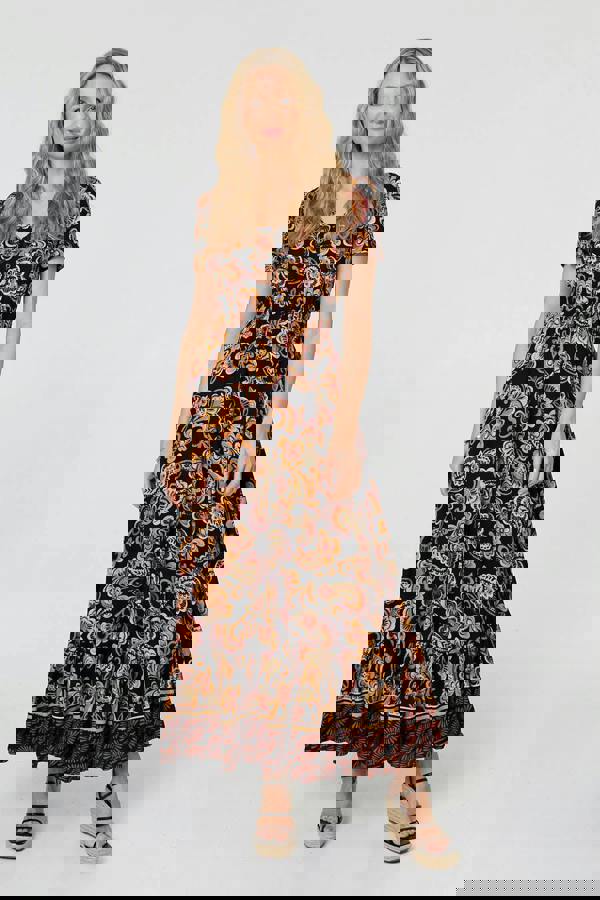 Black | Paisley Short Sleeve Maxi Dress
