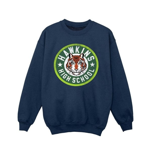 Netflix Girls Stranger Things Hawkins Tiger Circle Sweatshirt - Navy Blue