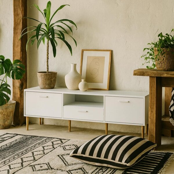 Wyld Haus Nagoya White Media TV Unit 2 Doors 1 Drawer 1 Shelf