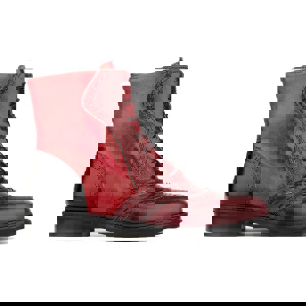 Embassy London Brick Lane Boots - Claret - Women's dark red leather oxford boot with brogue styling