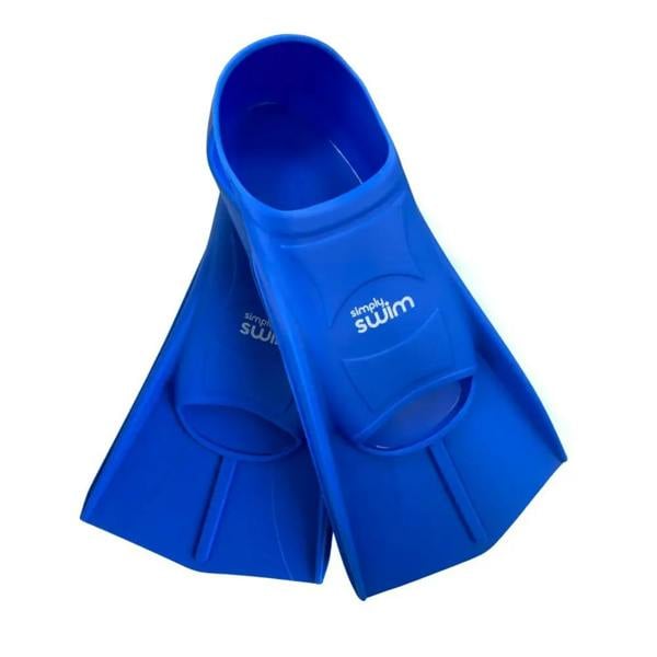Blue Simply Swim training fins with logo on side