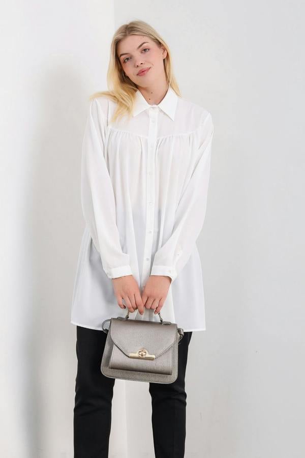 Hoxton Gal Relaxed Fit Long Sleeves Tunic in White