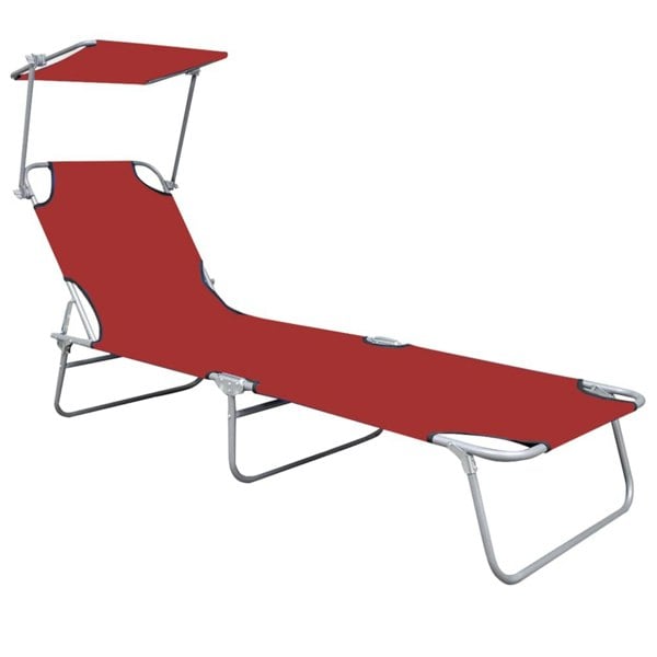 Berkfield Folding Sun Lounger with Canopy Red Aluminium