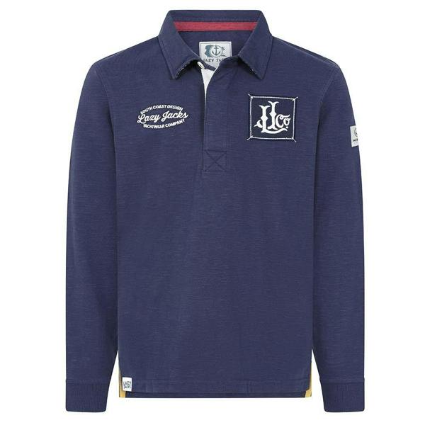 Lazy Jacks Boys Contrast Collar Rugby Shirt - Marine - 