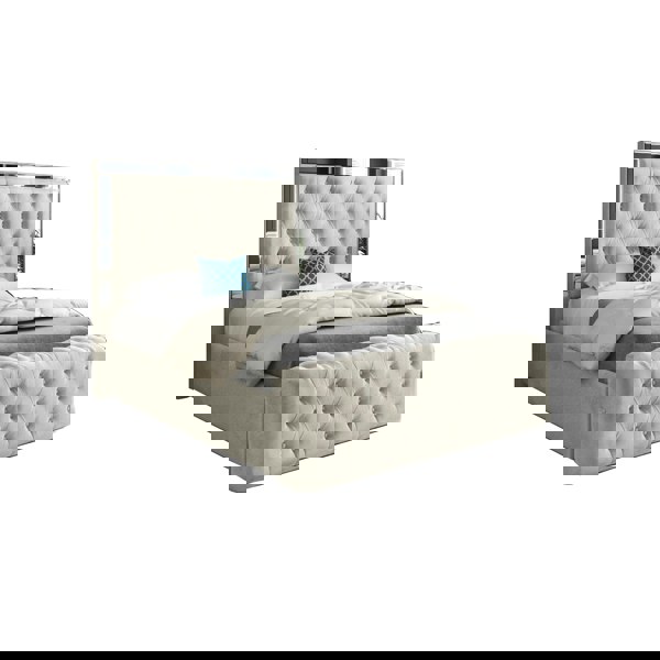 Casa Magna Marino Mirror Upholstered Soft Velvet Bed Frame - Cream