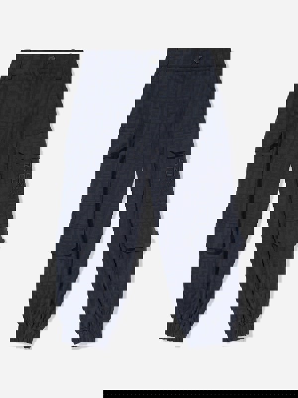 Fendi Kids FF Jacquard Cargo Trousers in Navy