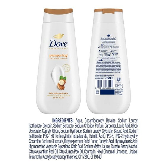 Dove Advanced Care Pampering Body Wash 24H Renewing Micromoisture, 4x225ml