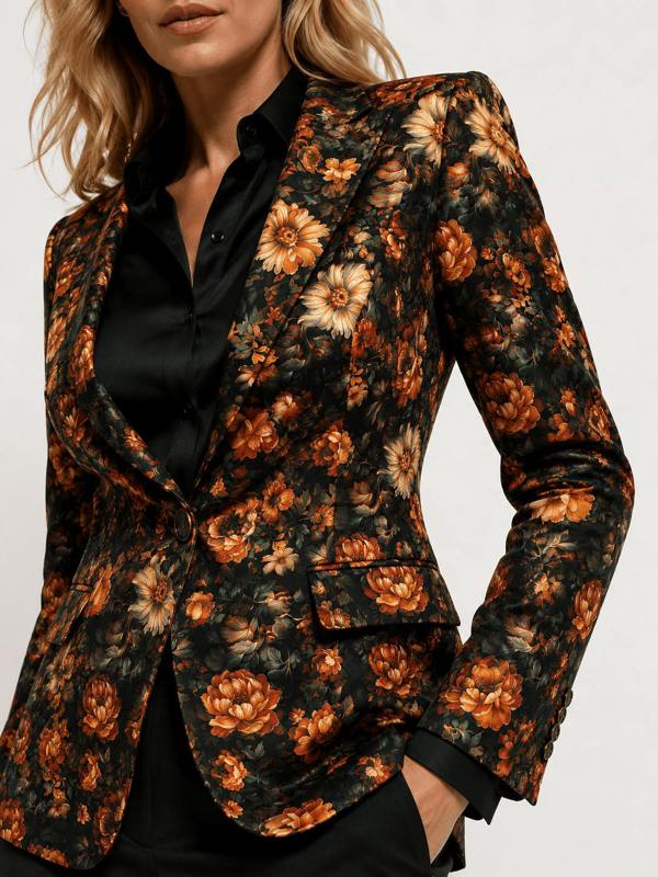Midnight Ember Floral Print Blazer - Claudio Lugli Shirts