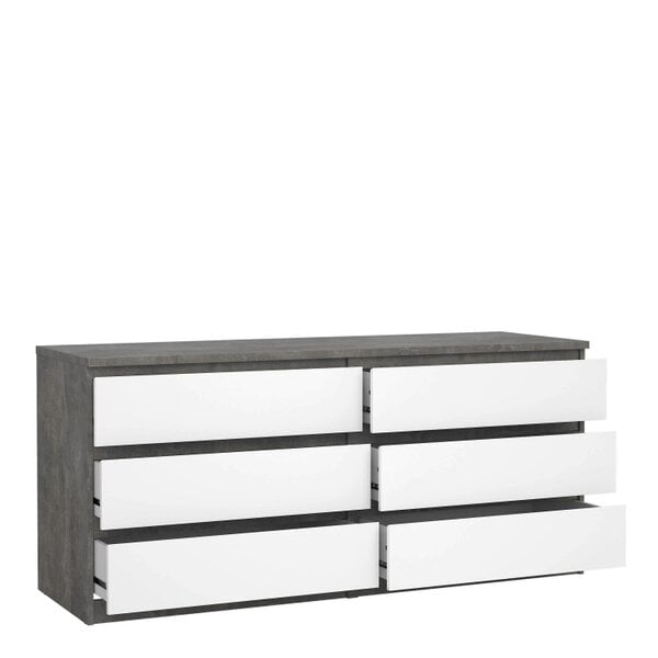 Wyld Haus Budapest Concrete Effect and White Wooden Wide Chest 6 Drawers