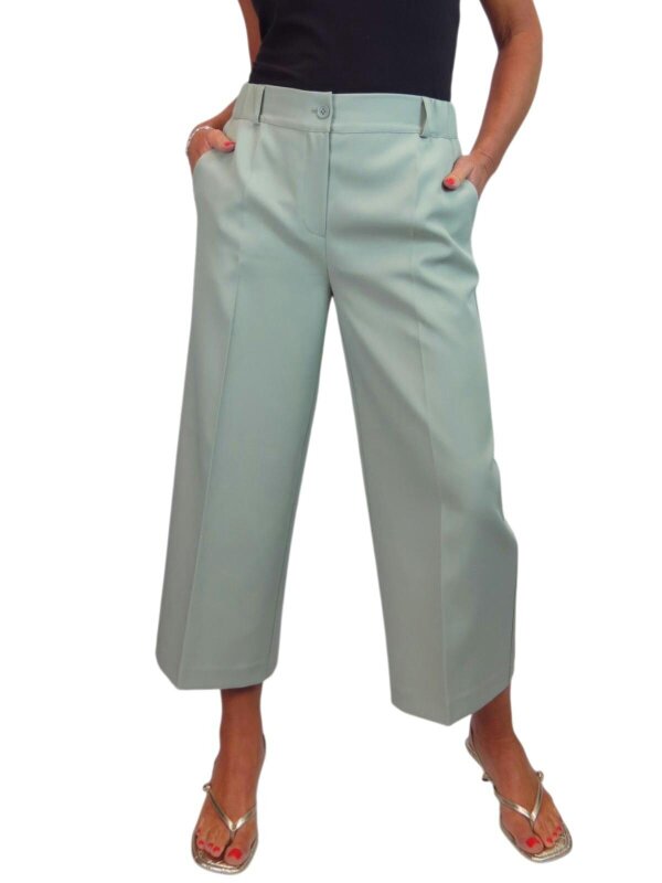 Paulo Due Womens Wide Leg Cropped Tailored Trousers - Sage Green
