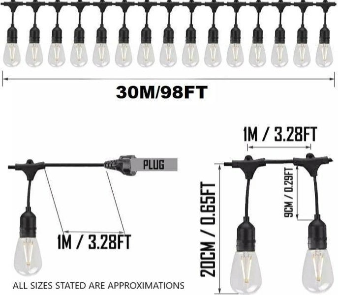 30m LED Plug-in Waterproof Warm White Heavy Duty Outdoor String Lights - Lighting Legends