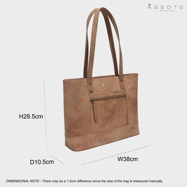 Assots London 'MILLIE' Tan Walnut Real Leather Designer Tote Work Bag