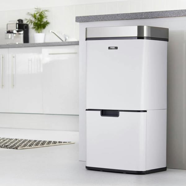 Cooks Professional 75L Sensor Recycling Bin with Food Caddy | White / Silver