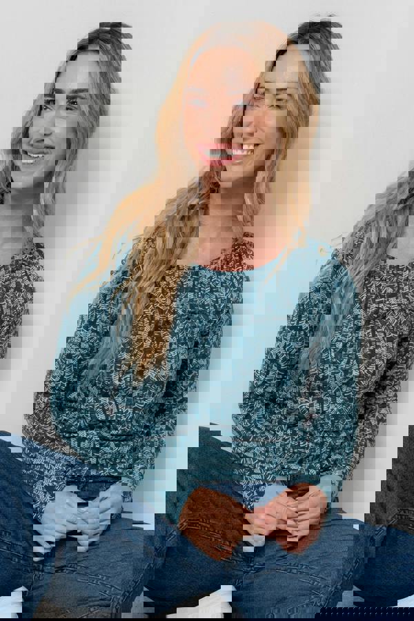 Riverside Printed Casual Jersey Top Petrol | Lily and Me Clothing