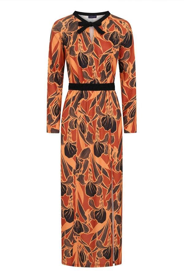HotSquash Long Sleeve Maxi Dress with Neck Tie