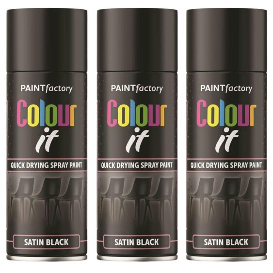 Paint Factory 3X  Black Satin Spray Paint 400ml