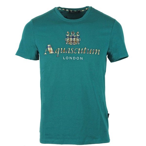 Aquascutum Signature Check Logo Green T Shirt