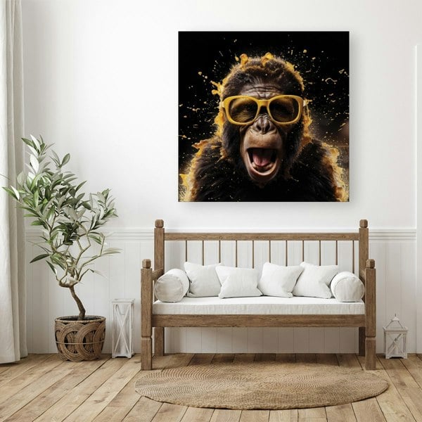 Warren Reed Splash Art Monkey Face With Yellow Glasses Canvas