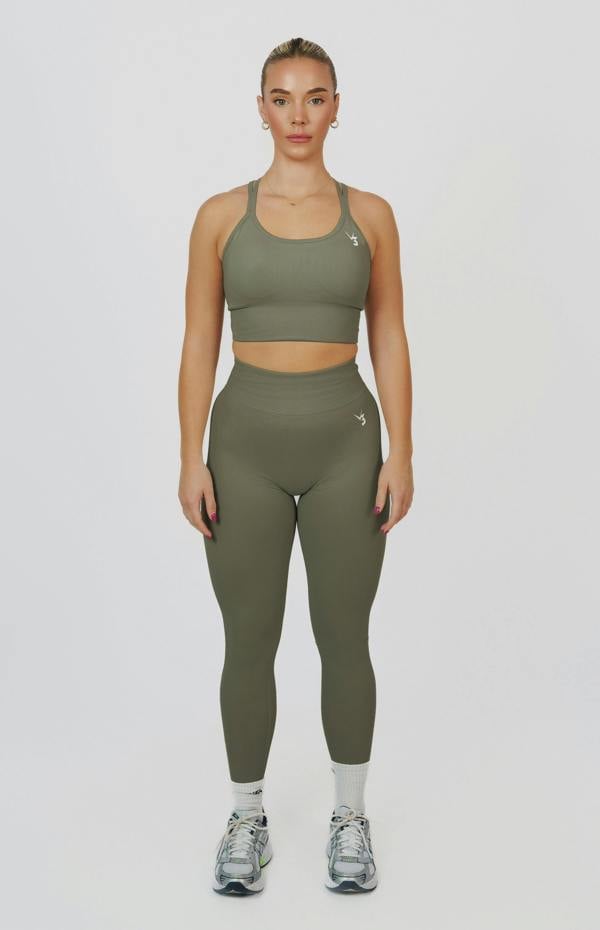 V3 Apparel Form Seamless Scrunch Leggings & Sports Bra Set - Olive Green