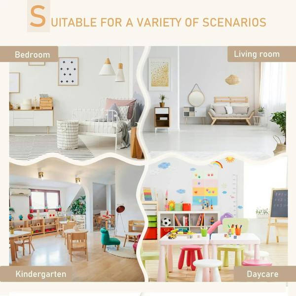 Kids table and chairs set, white bear chairs with light wood legs for indoor play
