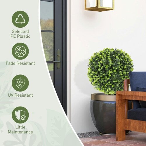 Wyld Haus Kevalo Set Of 2 Artificial Boxwood Ball Bushes With Ground Stakes For Garden And Balcony Use 40cm