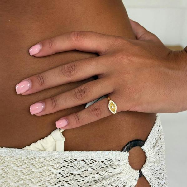 Say It With Full CZ Evil Eye Ring - Yellow Gold