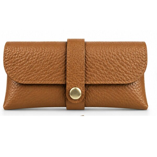 Love EMVY Italian Genuine Leather Glasses Case with Press Stud Fastening - Tan