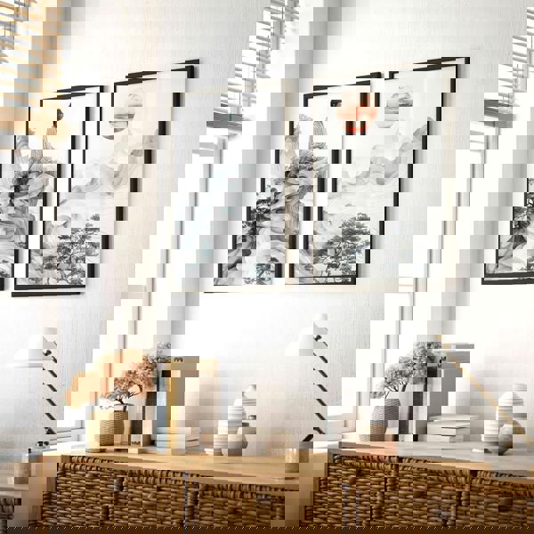 Modern Artwork For Living Room | Set of 2 Asian Inspired Wall art Prints