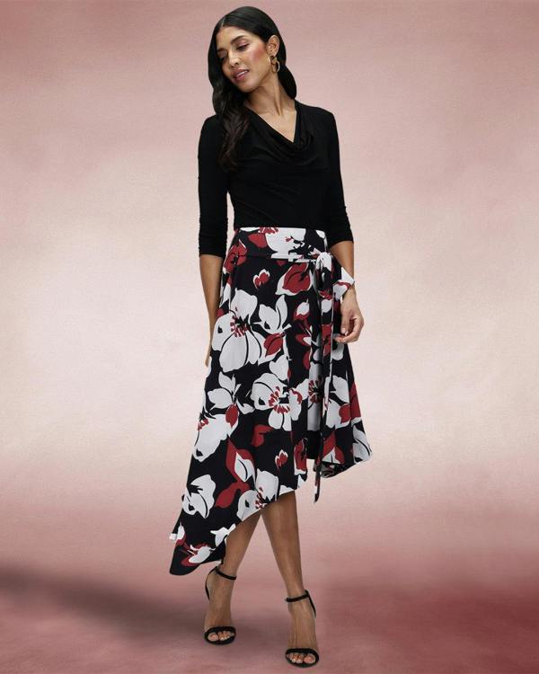 HotSquash Asymmetric Hem Skirt with Bow Ties