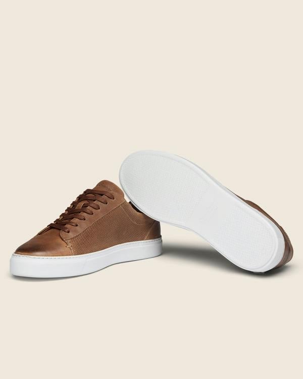 Oliver Sweeney Almada Mens Perforated Leather Trainers - Tan | CHO | Designer Mens Shoes
