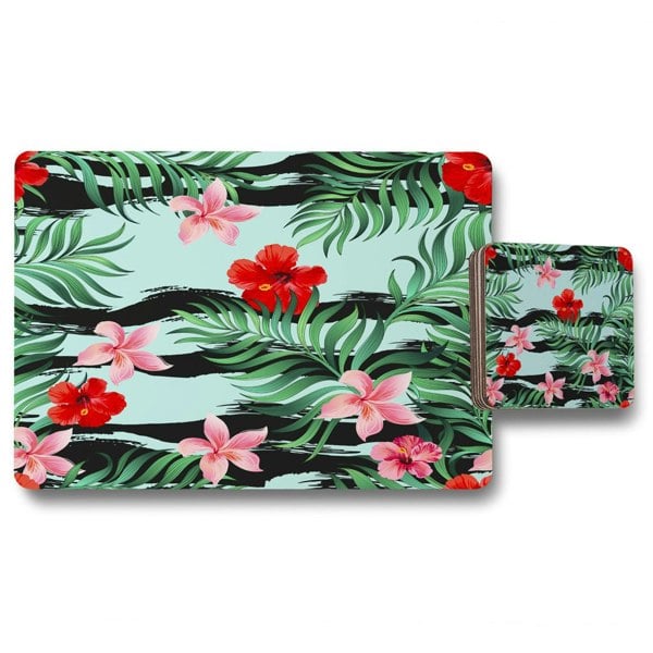 New Product Red & Pink Tropical Plants (Placemat & Coaster Set)  - Andrew Lee Home and Living