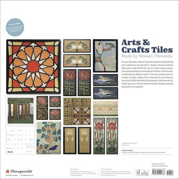 Motawi Tileworks, Arts & Crafts Tiles Calendar 2027, Wall Calendars, Month To View, Art, Gift