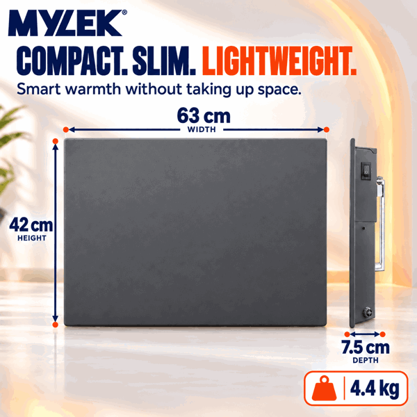 MYLEK Electric Radiator Panel Heater Grey WIFI Smart APP Eco 1200W Bathroom Safe Wall Mounted Timer Thermostat