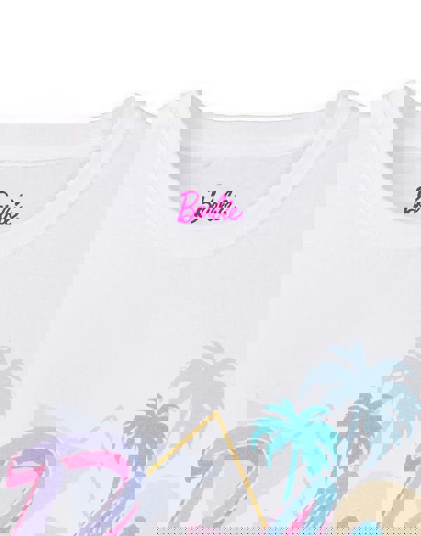 Barbie Womens White Pastel Palm Trees Short Sleeved T-Shirt