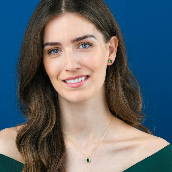 namana Gold Plated 925 Sterling Silver Green Pear Drop Halo Pendant Necklace for Women