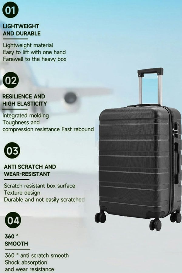 Living and Home Modern Hardshell Rolling Luggage Trolley Travel Case, 28" Black