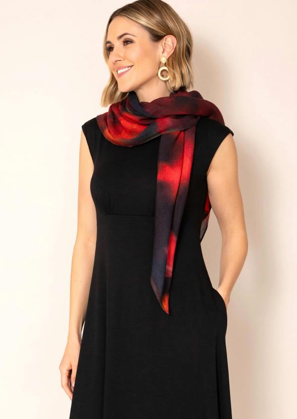 Alie Street London Minerva Silk Wool Scarf (Midnight Ember)