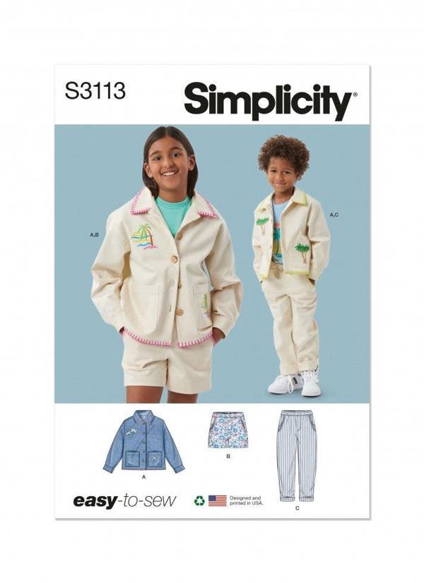 Simplicity Sewing Pattern 3113, Jackets, Shorts, Trousers for Kids, Teenagers, K5 (7-8-10-12-14) - Easy