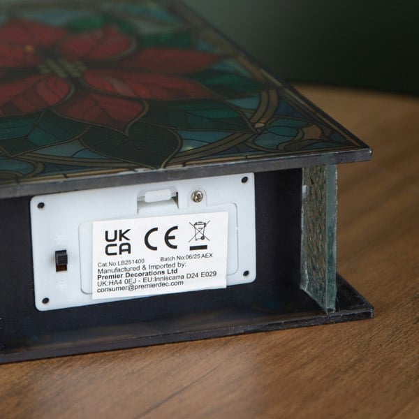 Samuel Alexander 21cm Battery Operated Light up Double Sided Stained Glass Poinsettia Decoration with LEDs