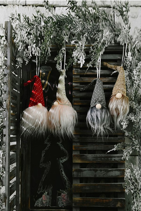 Living and Home 4 Pieces Christmas Tree Santa Gnome Ornament with Light