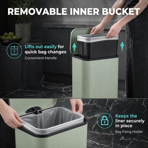 HOMCOM 20L Kitchen Bin, Pedal Bin with Removable Bucket, Light Green