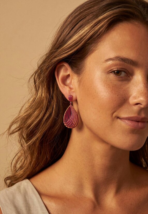 Latelita Vortex Teardrop Earrings Ruby Pink Gold