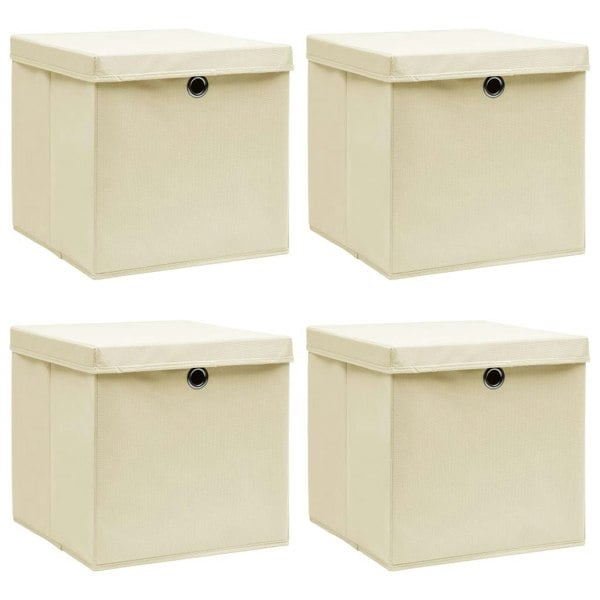 Berkfield Storage Boxes with Lid 4 pcs Cream 32x32x32 cm Fabric