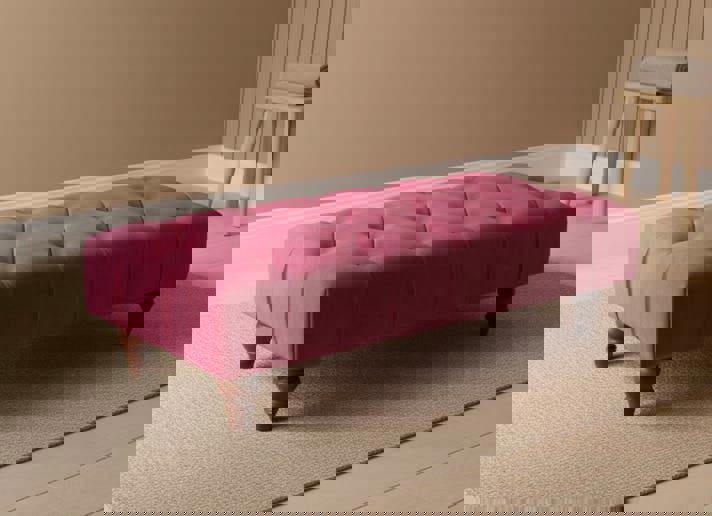 ISTOOLS Claret Chesterfield Footstool | Long Maroon Upholstered Ottoman Bench (Non-Storage)