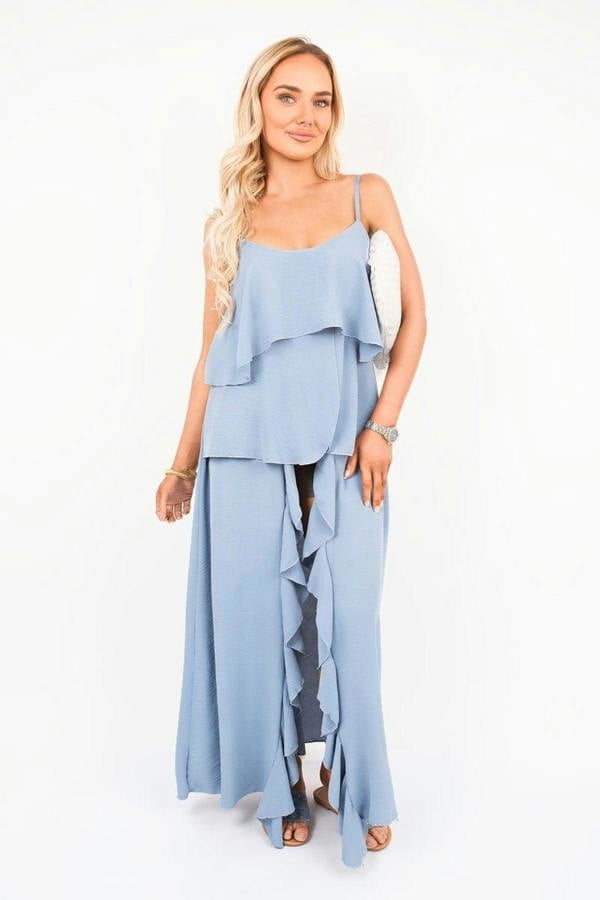 Nayeli Layered Cami Top With Asymmetric Hem - Denim
